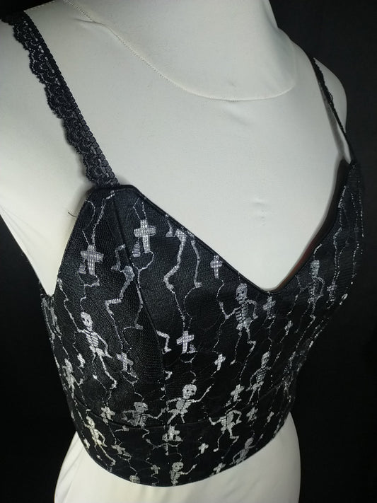 Crop top con pizzo fantasia scheletri - MartyDarkSartoria